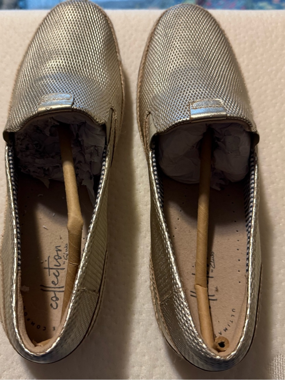 Clarks Metallic Gold Slip-On Loafers